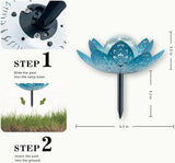 2 Pack Solar Lights Outdoor Garden 6.3 " Glass Lotus Lamp Waterproof LED Metal Flower Lights Outdoor Garden Table Decor for Outside Balcony, Patio, Deck, Porch, Walkway