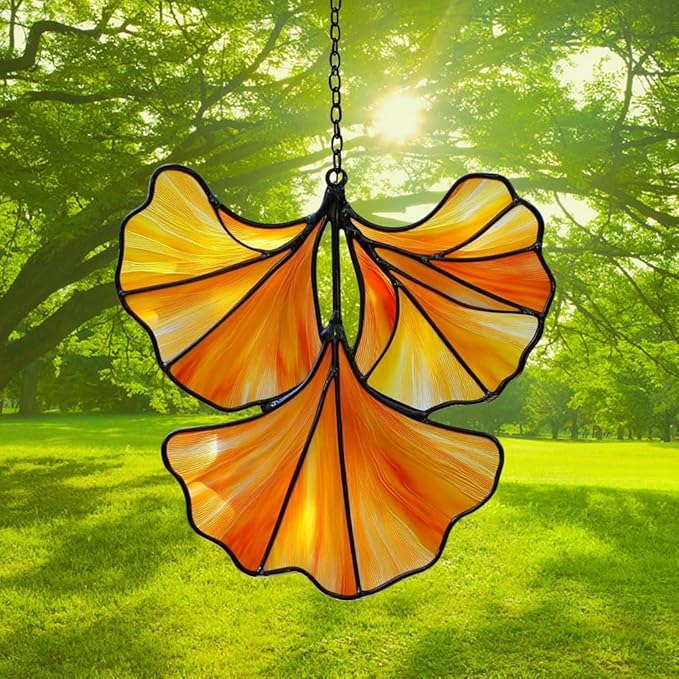 Ginkgo Leaves Acrylic Suncatcher Stained Glass Effect Window Car Hanging Christmas Ornament Indoor Outdoor Decor Garden Sun Catcher Panel for Acrylic Suncatcher Lover for Women Mom Grandma