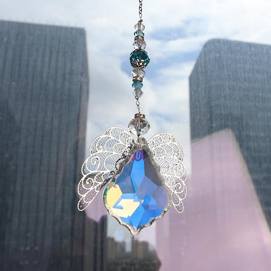 Suncatcher Crystals Bulk,Large Winged Lute Shaped Suncatcher,Crystal Angels for Outdoor Decor