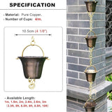 Decorative Rain Chains Waterfall, Rain Chain Copper Rain Chain Extension, Ancient Temple Eaves Water Guide Rain Chain Cups, Rain Catcher Wind Chime for Downspouts, Garden Decorative ( 240cm (8ft))