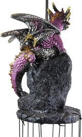 Ebros Gift Medieval Purple Dragon Guarding Topaz Crystal Geode Rock Figurine Crown Top Resonant Wind Chime with Miniature Geode Rocks Ornaments for Garden Patio Home Fantasy Dungeons and Dragons