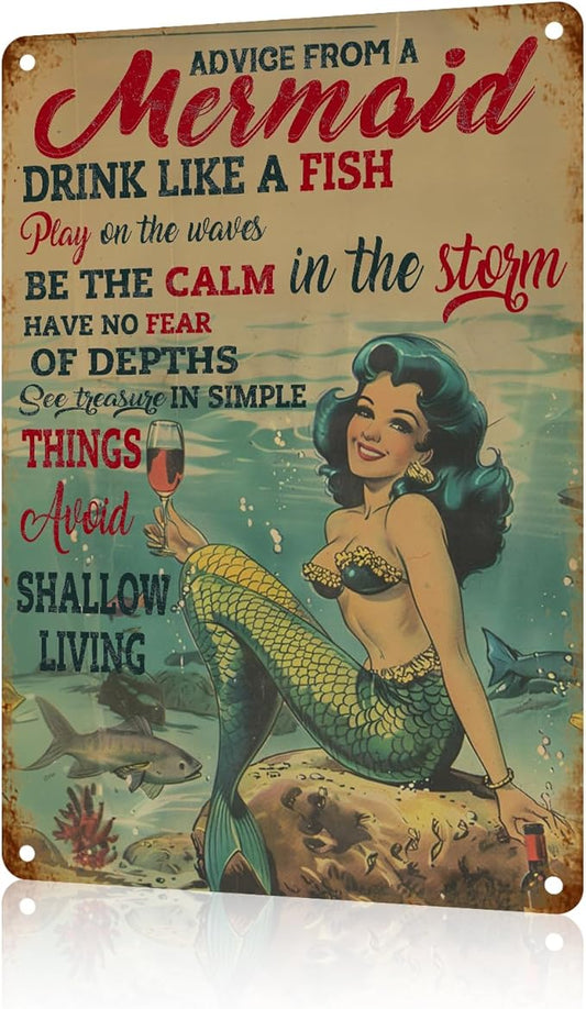 Mermaid Vintage Metal Tin Sign Funny Mermaid Poster for Home Decor 8x12 inch