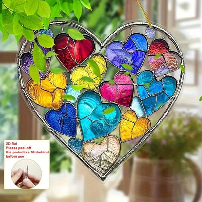 Rainbow Heart Acrylic Sun Catcher Colorful Window Hanging Decoration Gift for Valentine Spring Garden