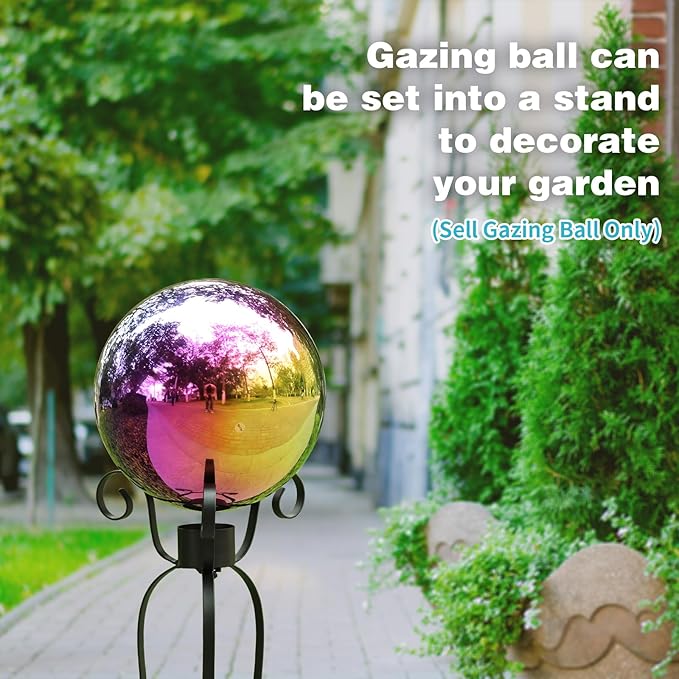 VCUTEKA Gazing Ball, 10" Stainless Steel Mirror Ball Reflective Garden Sphere, Gazing Globe for Home Garden Patio Lawn Outdoor and Indoor Decorative, 1PSC Rainbow