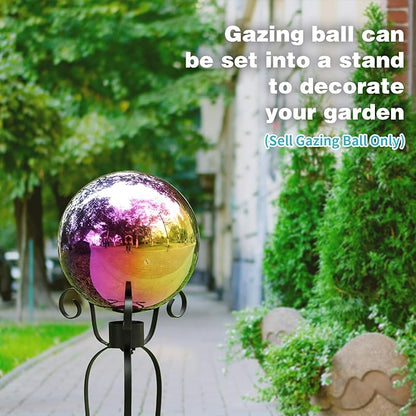 VCUTEKA Gazing Ball, 10" Stainless Steel Mirror Ball Reflective Garden Sphere, Gazing Globe for Home Garden Patio Lawn Outdoor and Indoor Decorative, 1PSC Rainbow