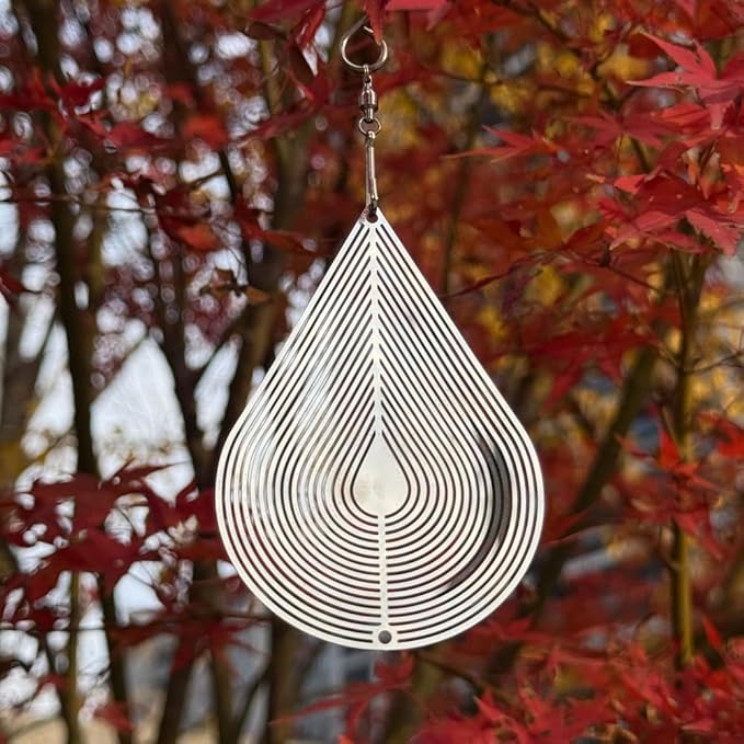 3D Water Drop Wind Spinner, Stainless Steel Highly Reflective 360° Rotating, Humane Bird Repeller, Outdoor Garden Patio Yard Decor, 17cm×25cm Silver Metal Wind Sculpture