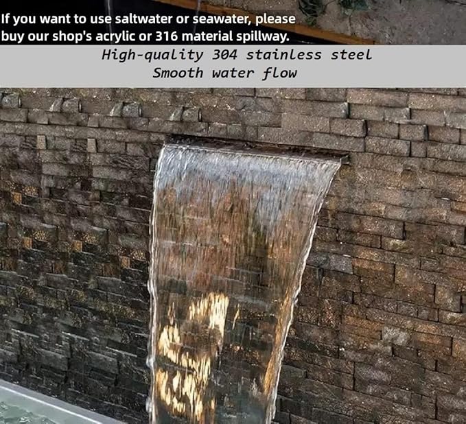 Pondo 12" Waterfall Pool Fountain, 304 Stainless Steel Pond Waterfall Spillway with Wider Water Flow Platform, Professional Spray for Sheer Descent Garden Outdoor