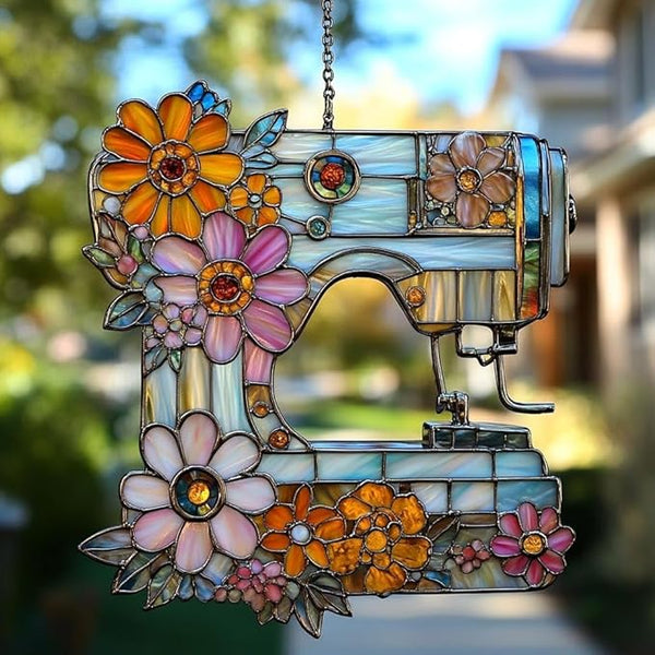 Sewing Acrylic Suncatcher, Boho Suncatchers for Window Hanging Ornament, Stained Glass Effect Indoor Outdoor Garden Decor for Sewing Lover, Gifts for Mother's Day, Mom, Grandma, Wife, Women