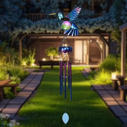MUMTOP Solar Wind Chimes for Outside - Hummingbird with Crack Glass Ball Lights Wind Chimes Outdoor Unique, Windchimes Clearance for Garden, Patio,Yard Decor Gift