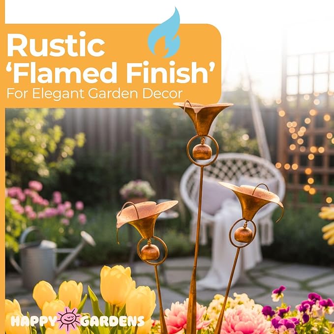 Happy Gardens Calla Lily Garden Stake with Bells | Bronze Outdoor Lillies Flower Decorations