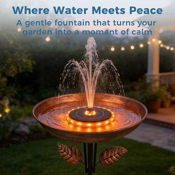 Solar Fountain for Bird Bath with Colorful LED Lights, Floating Solar Fountain, 3W Solar Powered Water Fountain Pump with Strong Spray & 5 Nozzles for Garden, Pond, Pool, 23 LED Lights