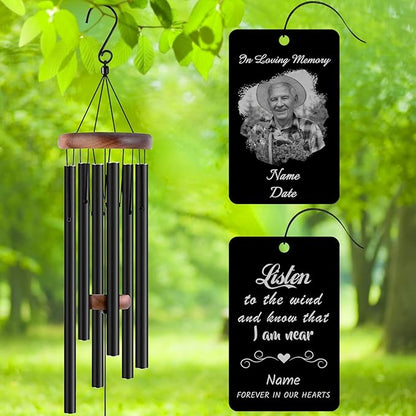 Personalized Custom Wind Chimes Memorial Engraved Gifts for Loss of Loved One Mother Dad Mom Dog Pet Customized Outdoor Sympathy Wind Chimes with Photo Text