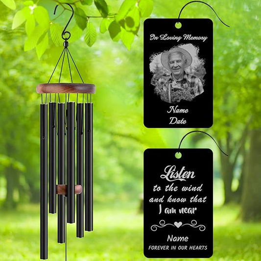 Personalized Custom Wind Chimes Memorial Engraved Gifts for Loss of Loved One Mother Dad Mom Dog Pet Customized Outdoor Sympathy Wind Chimes with Photo Text