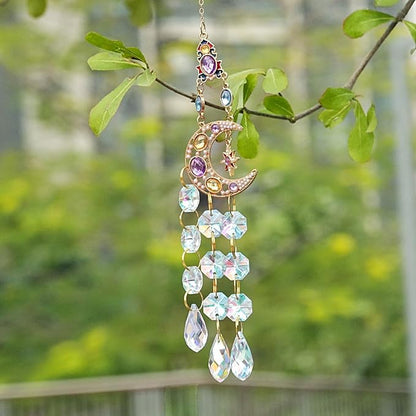 Rhinestones Sun Catchers for Window Hanging - Moon Crystal Suncatcher for Car Mirror Indoor Outdoor Garden Decor - Rainbow Maker