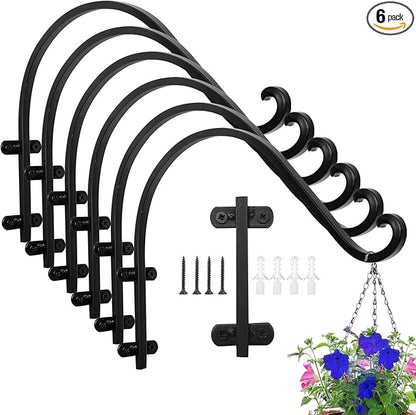 6 Pack 16 Inch Hanging Plant Brackets, Heavy Duty Outdoor Plant Hangers, Black Plant Hanger Bracket for Flower Basket, Bird Feeders, Lanterns, Wind Chimes