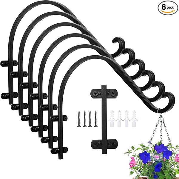 6 Pack 16 Inch Hanging Plant Brackets, Heavy Duty Outdoor Plant Hangers, Black Plant Hanger Bracket for Flower Basket, Bird Feeders, Lanterns, Wind Chimes