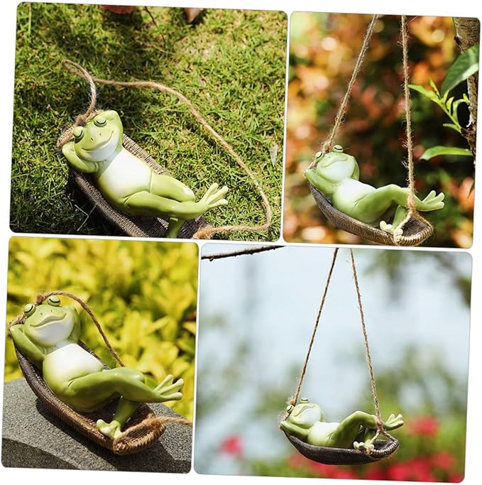 Lovely Hanging Frogs Ornament Resin Courtyard Frogs Figure with Swing Weather-Resistant Garden Statues Decor for Outdoor Patio Home Office Gift for Friends and Family