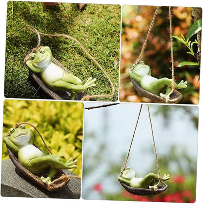 Lovely Hanging Frogs Ornament Resin Courtyard Frogs Figure with Swing Weather-Resistant Garden Statues Decor for Outdoor Patio Home Office Gift for Friends and Family