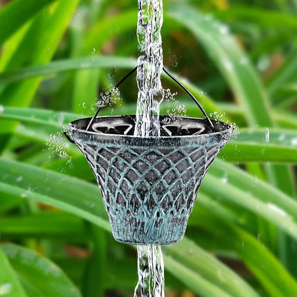 Tfro & Cile Rain Chain Gutter Downspout Catcher Outside Water Diverter Decorative Garden Rain Cups Chime Home Decor - 8 1/2 Feet Long