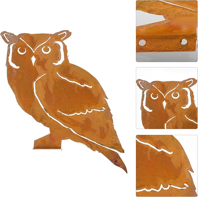 HANABASS 1pc Garden Owl Iron Stake Decor Charming Outdoor Decoration for Lawn Patio Easy to Install Garden Ornament Beautiful Rusty Metal Owl Design for Ambiance
