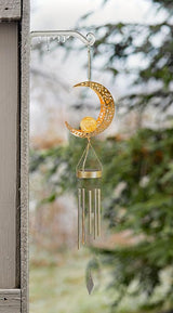 Moon Solar Wind Chimes for Outside Lights Gifts for Mom Wife Unique Crackle Glass LED Warm Light Outdoor Hanging Decor Windchimes for Garden Yard Patio Christmas Birthday Mothers Day