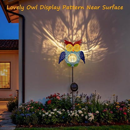Go2garden Solar Owl Garden Gifts Lights Outdoor, 3D Waterproof Colorful Yard Art Decor with Stakes for Pathway Sidewalk Ornaments, Birthday Garden Gifts for Mom Women(1Pack)