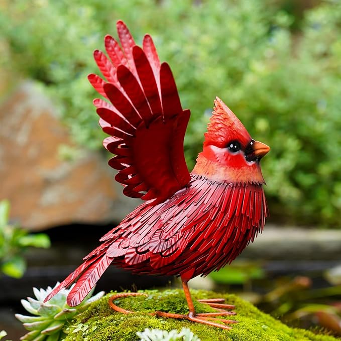 Nacome Cardinal Garden Decor Metal Yard: Art Outdoor Sculptures & Statues Large Red Bird Ornaments for Patio Balcony Front Backyard - Valentines Day Gifts for Her Wife Women Mom Grandma Birthday