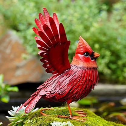 Nacome Cardinal Garden Decor Metal Yard: Art Outdoor Sculptures & Statues Large Red Bird Ornaments for Patio Balcony Front Backyard - Valentines Day Gifts for Her Wife Women Mom Grandma Birthday