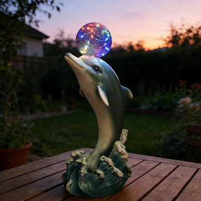 Solar Statue Outdoor,Dolphin Statue with Solar Globe Lights - Ideal Gifts for Dad, Mom or Birthdays, Beautifully Crafted Outdoor Garden Decorations to Wow Your Guests (Dolphin)