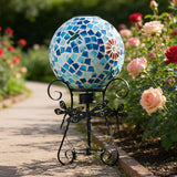 Stargarden Solar Gazing Ball, 10" Mosaic Gazing Ball,Glass Gazing Globe with Metal Stand, Decorative Solar Globes for Patio, Lawn, Garden Decor