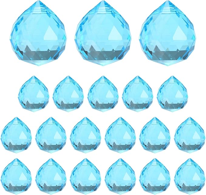 M METERXITY 20-Pack Crystal Ball Prisms, 24mm/0.94 Inch Chandelier Pendant Maker Hanging Crystals Chandelier Prisms for Home/Windows/Garden/DIY Decoration[Blue]