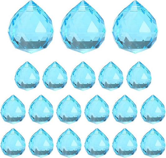 M METERXITY 20-Pack Crystal Ball Prisms, 24mm/0.94 Inch Chandelier Pendant Maker Hanging Crystals Chandelier Prisms for Home/Windows/Garden/DIY Decoration[Blue]