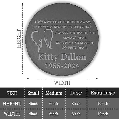 Memorial Garden Stone, Memorial Stone, Personalized Memorial Gifts, Sympathy Gifts for Loss of Loved One, Bereavement Gift for Loss of Father Mother - Angels Wings, Love Don't Go Away - Round