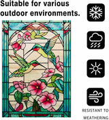 Spring Summer Hummingbird House Flag 28x40 Inch Double Sided, Stained Glass Floral Outdoor Flag Colorful Flower Large Yard Flag Seasonal Lawn Porch Farmhouse Decor