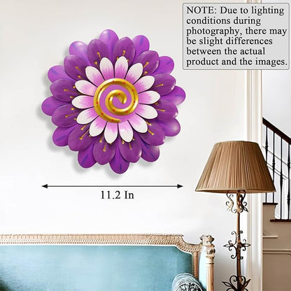 Metal Flowers Wall Decor Indoor Outdoor Metal Wall Art for Home Farmhouse Living Room Bedroom Bathroom Garden Decorations - Purple