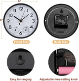 Indoor Outdoor Clocks Waterproof, Decorative Wall Clocks with Temperature and Humidity, Non Ticking Round Wall Clock Battery Operated for Patio Garden Home