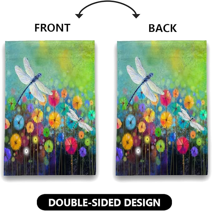 Spring Flower Garden Flag Dragonfly flags Welcome Summer House Flag for Outdoors 28 x 40 Double Sided Large Decorative Flag