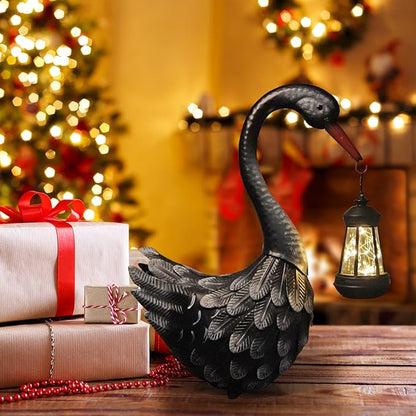 HONGLAND Black Swan Solar Garden Statue Outdoor Decor Bird Decor Lawn Ornament for Backyard Patio Porch Poolside