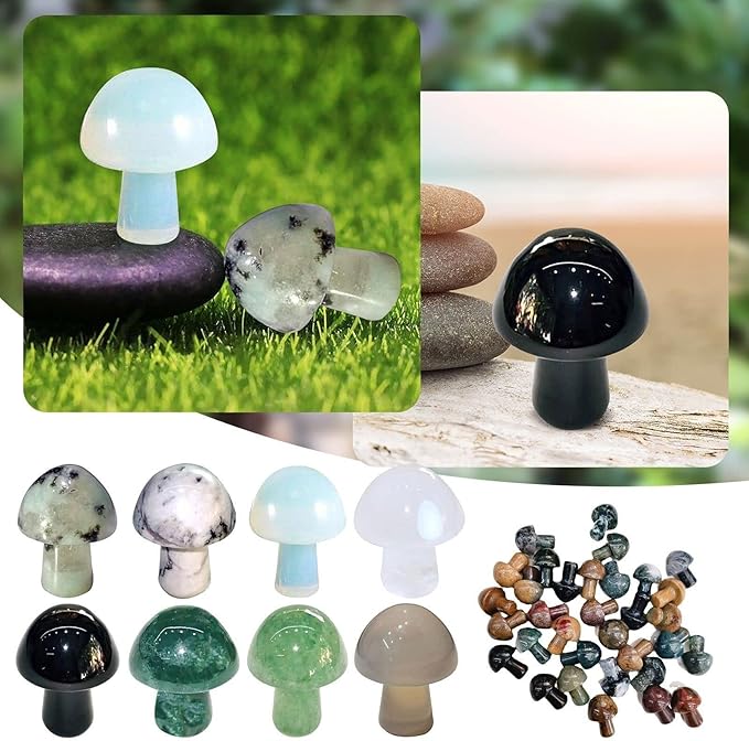 15PCS White Cat Eye Natural Stones Mushroom Sculpture Decor Crystal for Home Crafts Flower Pot Gemstone Mini Mushroom Hand Making Yard Decoration