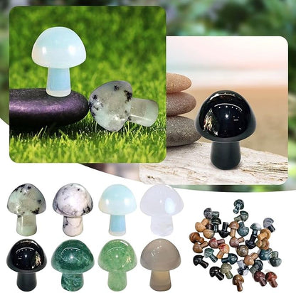 15PCS Black Onyx Natural Stones Mushroom Sculpture Decor Crystal for Home Crafts Flower Pot Gemstone Mini Mushroom Hand Making Yard Decoration