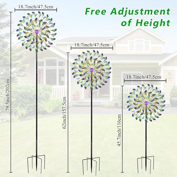 DREAMSOUL 360° Large Wind Spinner Outdoor Metal 6 Blades Windmill for Yard, 80 Inch Kinetic Wind Spinner for Patio Lawn Decor