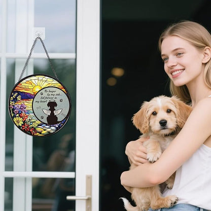 Dog Stained Glass Window Hanging, Animal Catchers Indoor Window Gifts for Loss of Dog Sympathy Remembrance, Angel Wings Pet Loss Bereavement Gift for Home Garden Doors Christmas