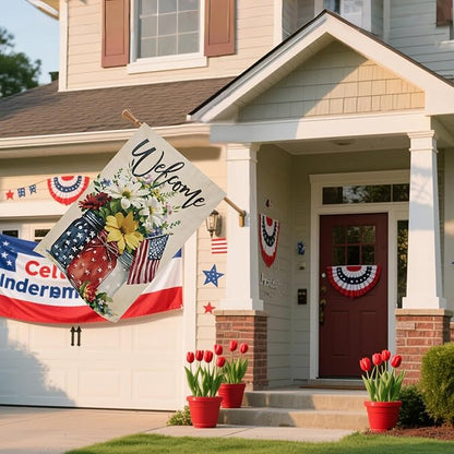 4th of July Mason Jar Flowers Summer Garden Flag 28x40, Patriotic Celebration Double-Sided Decorative Burlap Yard Flag for Memorial Day Independence Day Outside Decoration Holiday Festivities