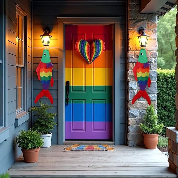 NOVWANG Rainbow Fish Windsock, 40Inch Rainbow Carp Windsock Wind Streamer Wind Sock Outdoor Hanging Decoration for Yard Garden Patio Boat Home Decoration