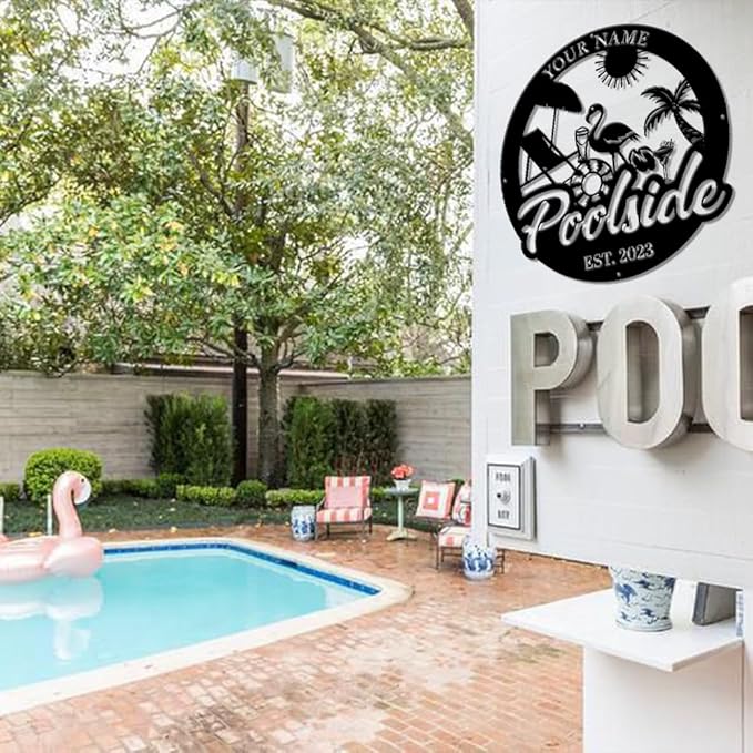 MeMate Personalized Outdoor Sign - Flamingo House Decor for Porch Deck Backyard Patio Pool