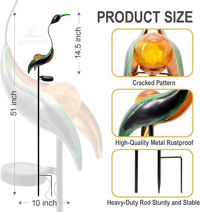 Solar Garden Statue Crane Yard Art Sculptures, Metal Heron Statues Outdoor for Patio Yard Lawn Porch Decorations, Garden Decor for Outside, House Warming Gifts - Mom Birthday Gifts