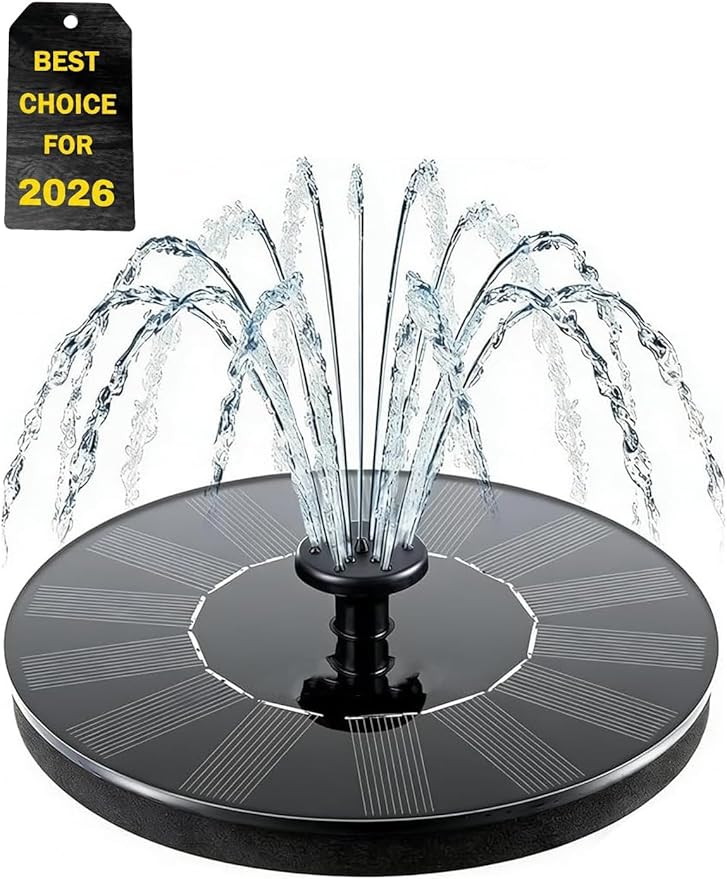 Solar Bath Fountain with 6 Nozzles 1.4w Upgraded Powered Floating Water Pump Free Standing Submersible for Bird Garden Pond Pool Lawn Fish Tank Outdoor Use