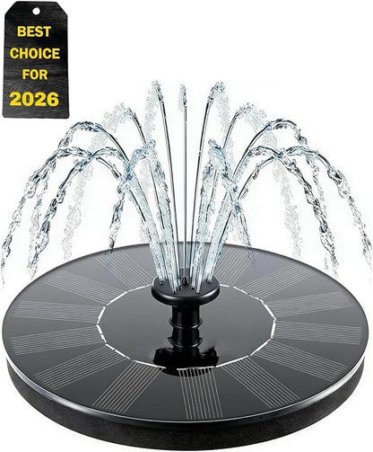 Solar Bath Fountain with 6 Nozzles 1.4w Upgraded Powered Floating Water Pump Free Standing Submersible for Bird Garden Pond Pool Lawn Fish Tank Outdoor Use