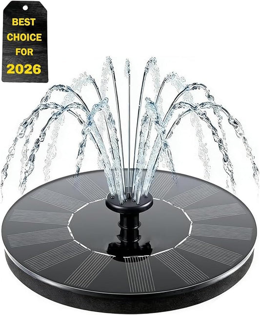 Solar Bath Fountain with 6 Nozzles 1.4w Upgraded Powered Floating Water Pump Free Standing Submersible for Bird Garden Pond Pool Lawn Fish Tank Outdoor Use