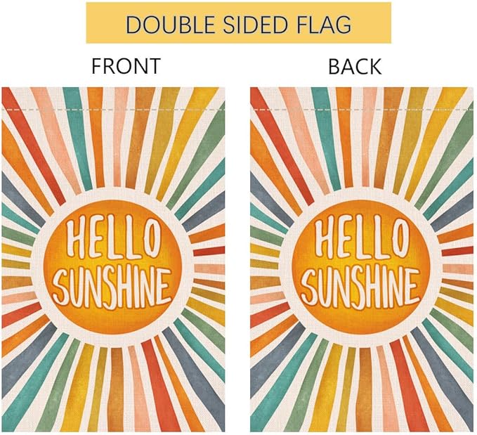 BLKWHT Hello Sunshine Summer Garden Flag 12x18 Vertical Double Sided Colorful Farmhouse Holiday Outside Decorations Burlap Yard Flag BW643